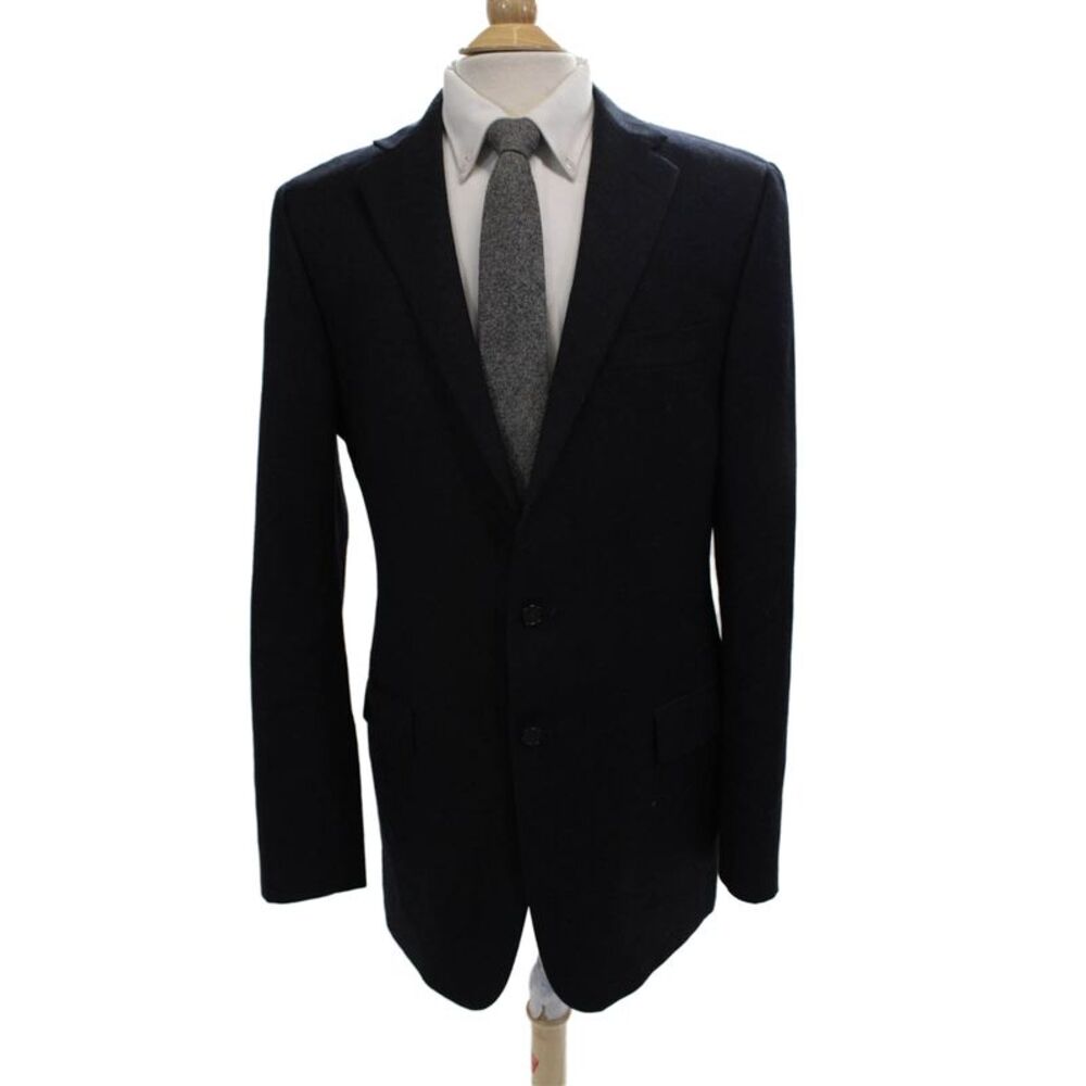 Hickey Mens Dark Blue Wool Blend Blazer Classic Collared Button Size 42